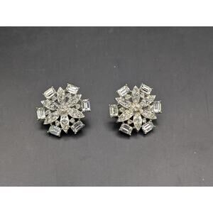 Vintage Francois Rhinestone Earrings MCM Starburst Flower Screw Back Clip Coro